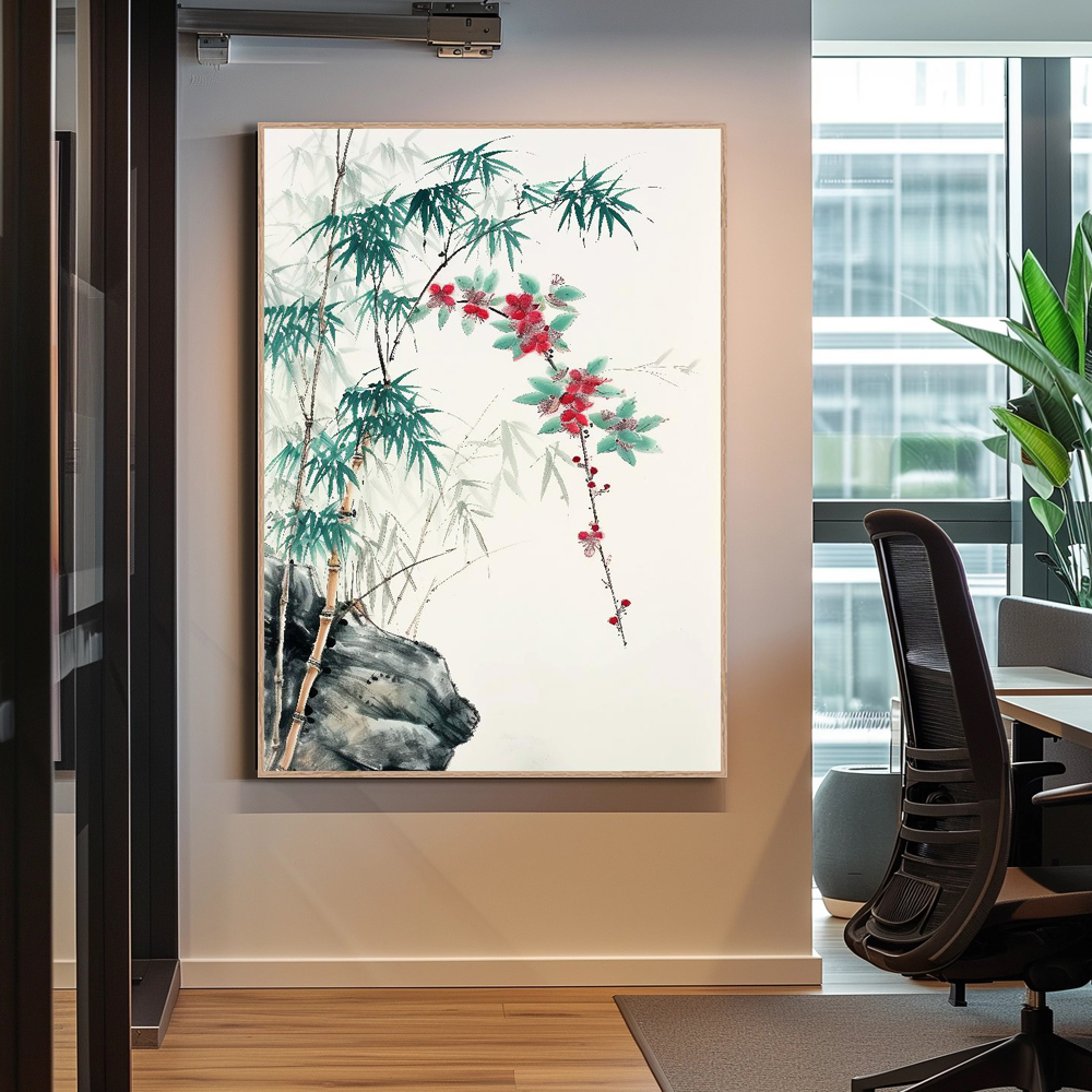 대나무와고양이 80X80cm 무광블랙 알루미늄액자 대나무그림 - 상세 이미지 5