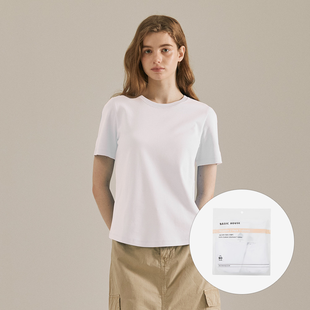 여성 프리미엄 인터록 40수 레귤러 라운드 반팔 티셔츠 2팩