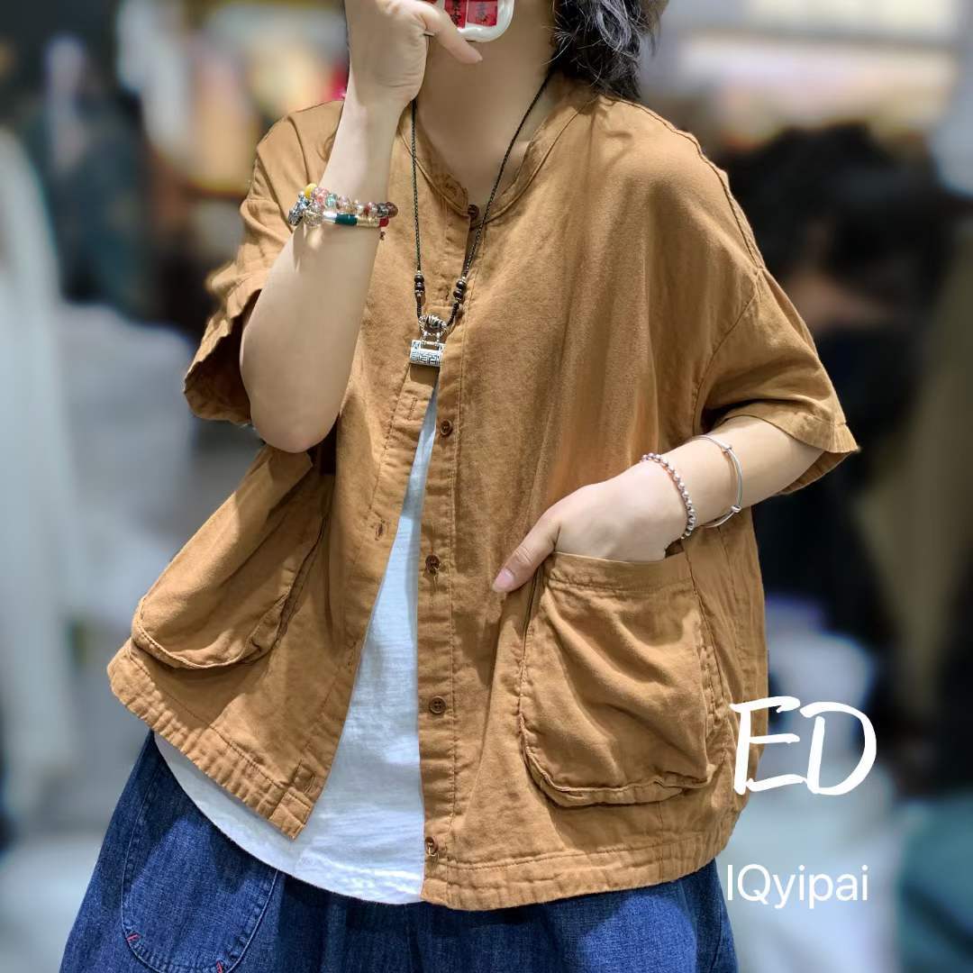 반팔 여름티셔츠 포켓 아사면 루즈핏티셔츠 66 77사이즈 미시옷 3678 - 상세 이미지 5