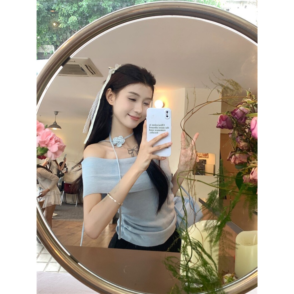 나는 솔로 송해나 145화 민소매 티셔츠 오프숄더 슬림핏 - 상세 이미지 4