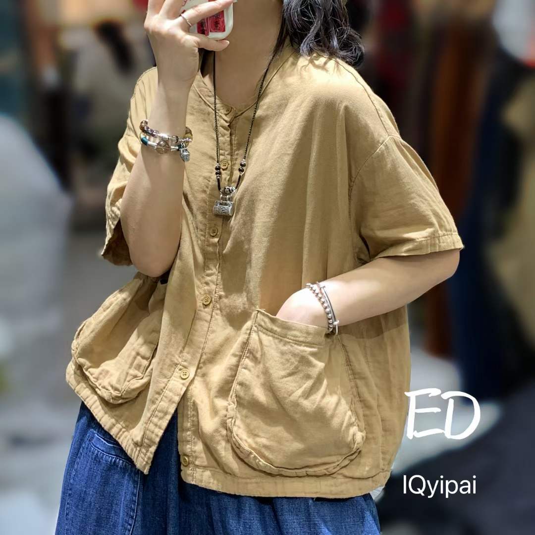 반팔 여름티셔츠 포켓 아사면 루즈핏티셔츠 66 77사이즈 미시옷 3678 - 상세 이미지 2