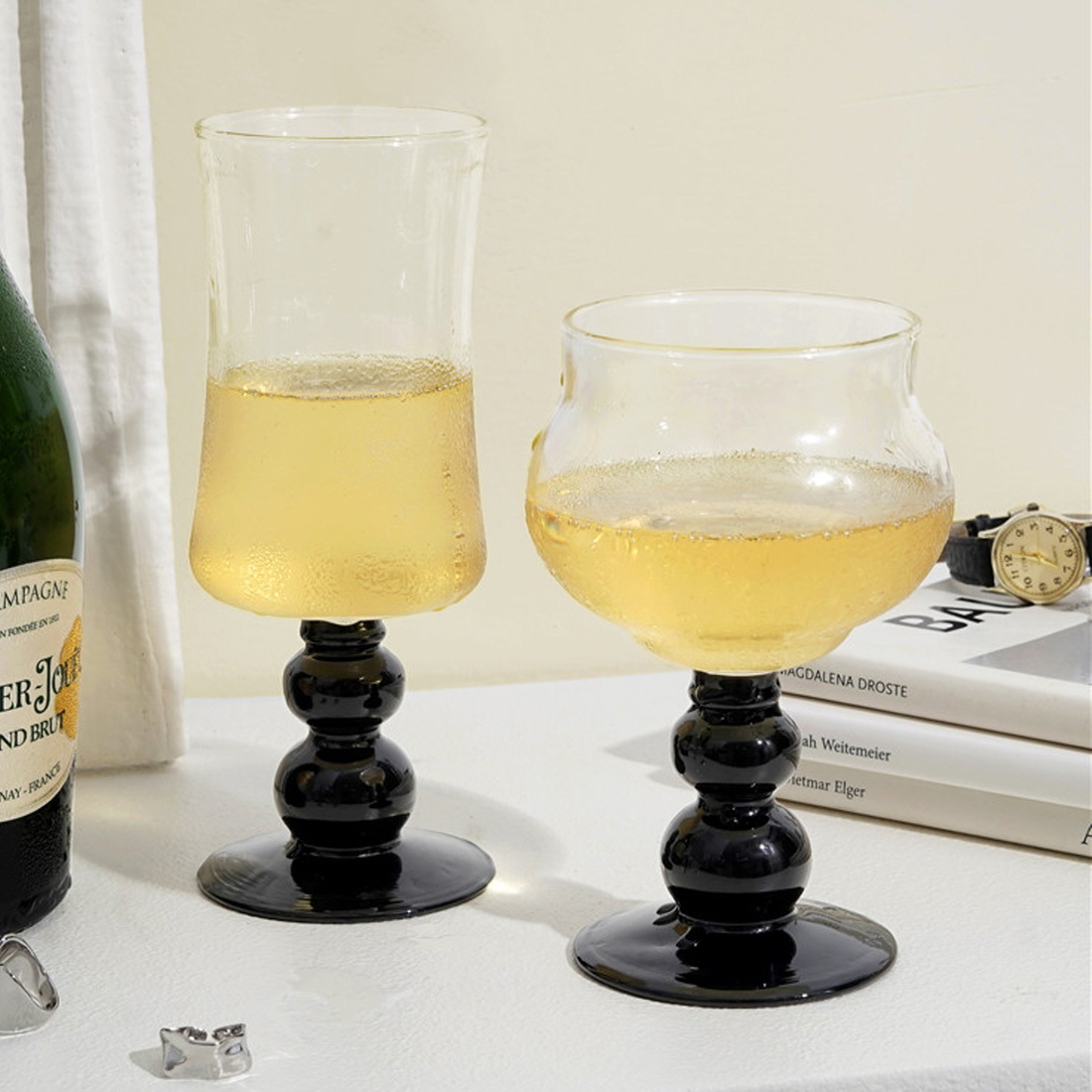 블랙 튤립잔 와인 고블렛잔 막걸리 꼬냑잔 400ml - 상품 이미지