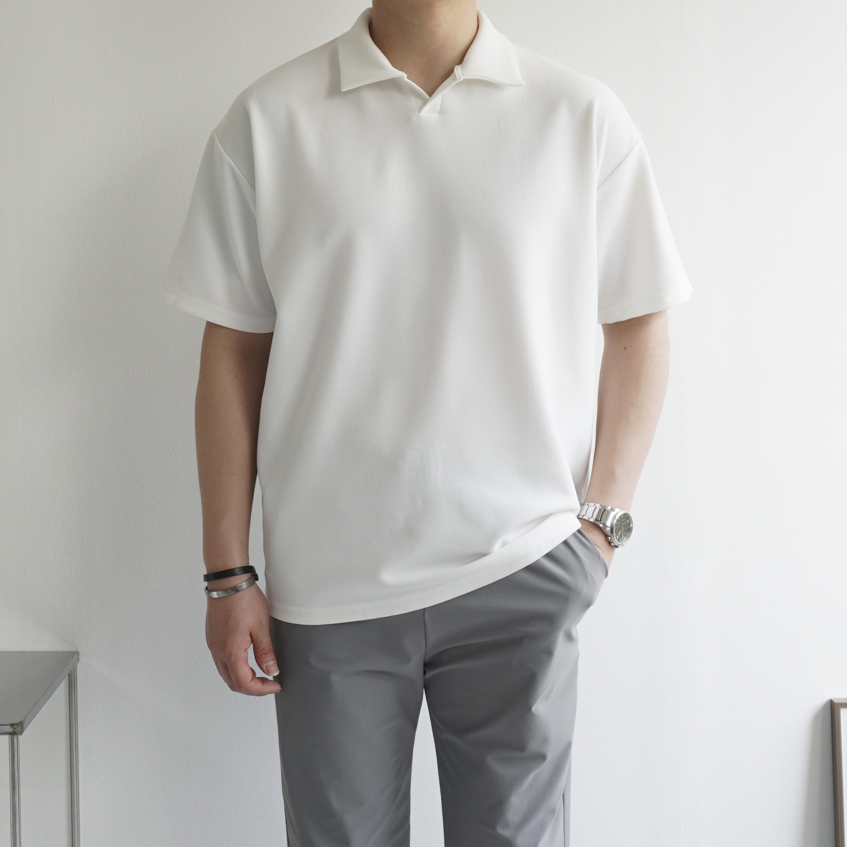 워셔블 로이 슬릿넥 오픈 카라 반팔티셔츠 5color 이미지 1