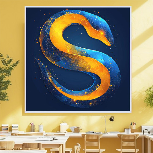 청아한 뱀 80x80cm 무광골드 알루미늄액자 뱀그림 - 상세 이미지 2