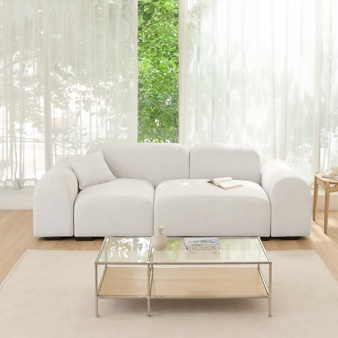 데일리리빙 루나 조야 패브릭 모듈 소파 스툴미포함, 크림아이보리, 3인용