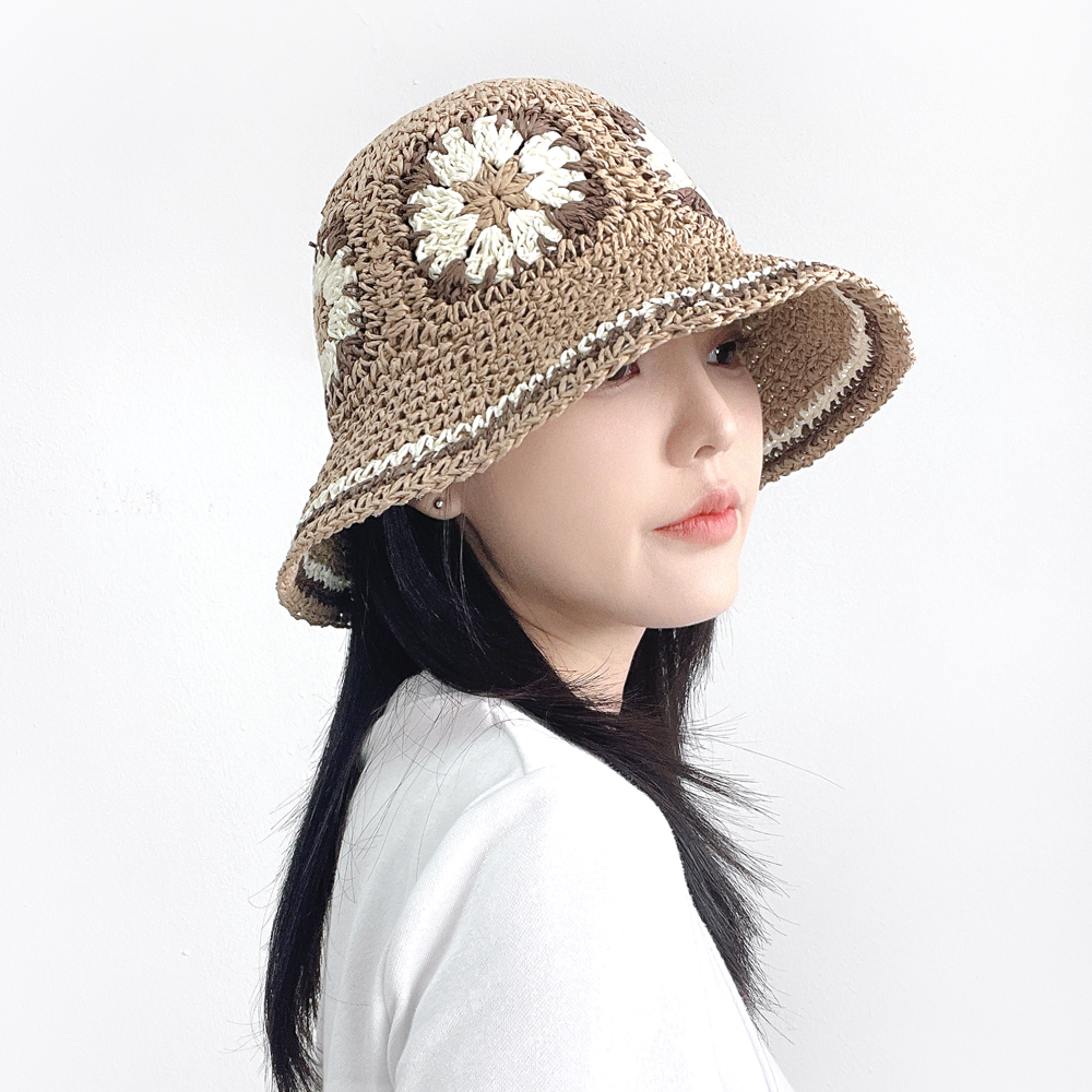 카욘 챙넓은 여성 여름 휴양지 밀짚 버킷햇 벙거지 모자 - 상세 이미지 3