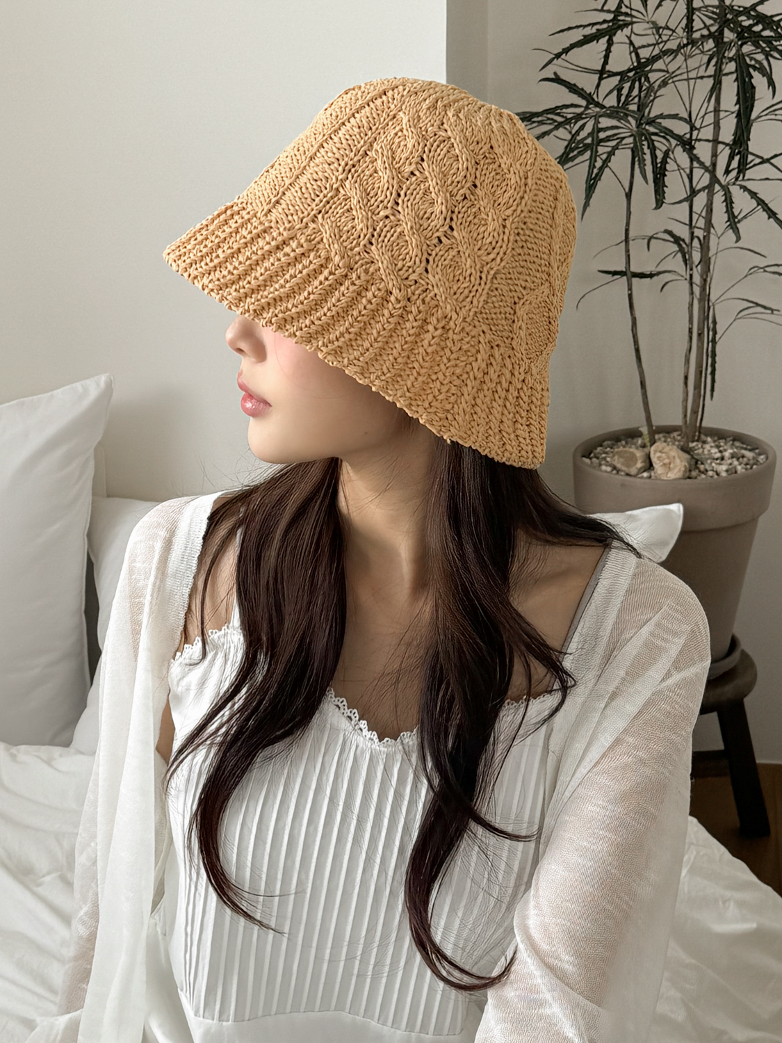 메이 꽈배기 짜임 여름 밀짚 라탄 벙거지 모자 4color 상세 이미지 15