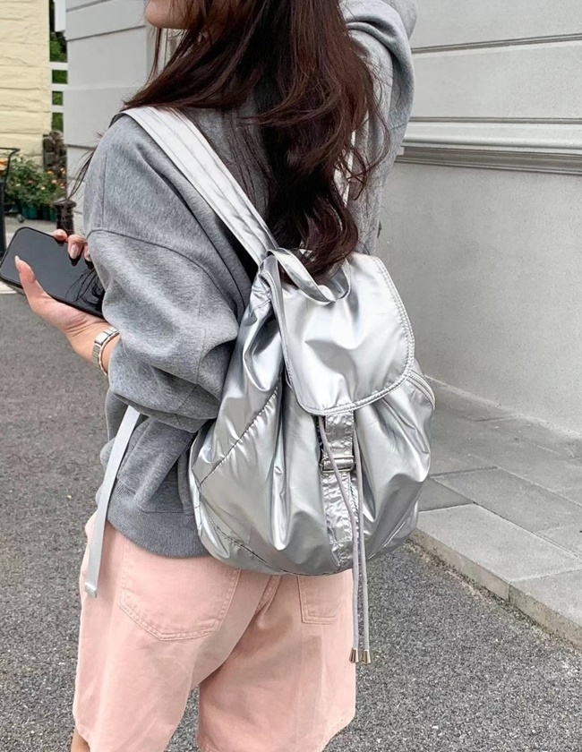 여성 가벼운 캐쥬얼 데일리 여행 버클 배낭 백팩 스트링 실버 가방