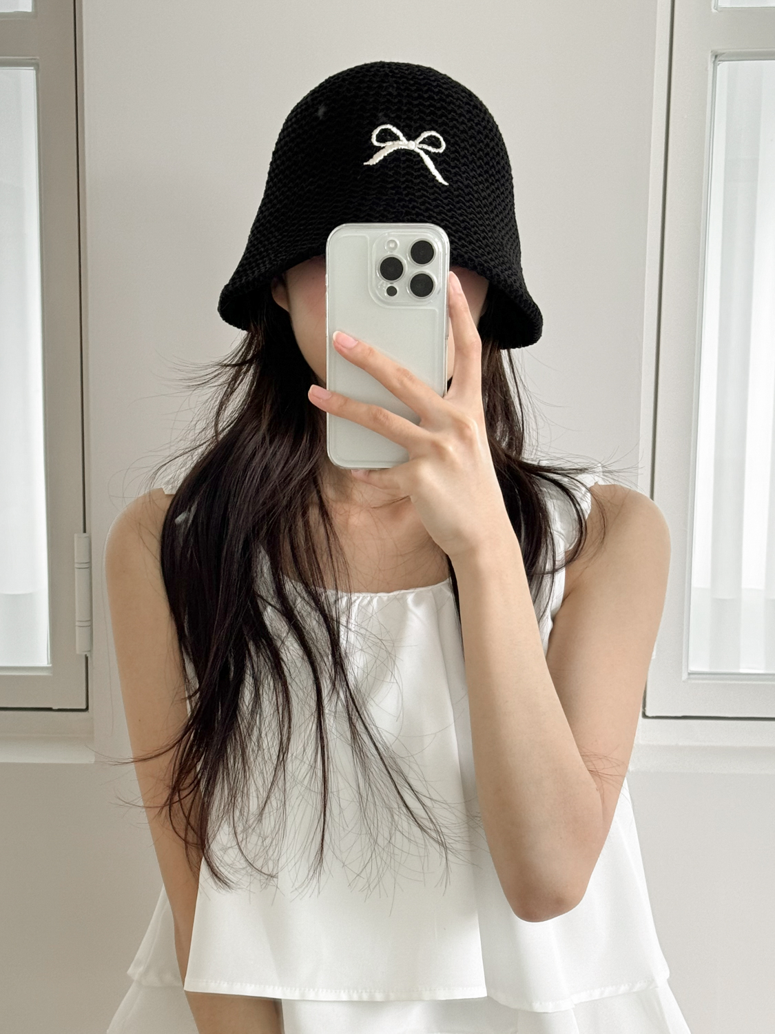 써머 블랙 리본 자수 여름 벙거지 모자 3color 상세 이미지 27