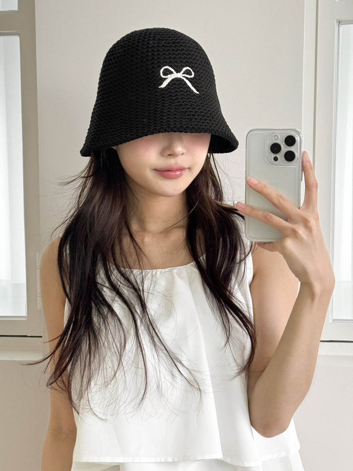 써머 블랙 리본 자수 여름 벙거지 모자 3color 상세 이미지 29