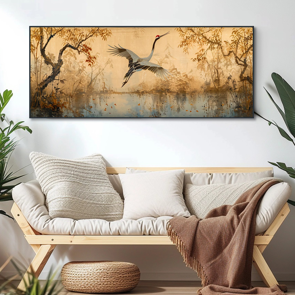 황금학의 비상 150x60cm 무광화이트 알루미늄 액자 학그림 - 상세 이미지 3
