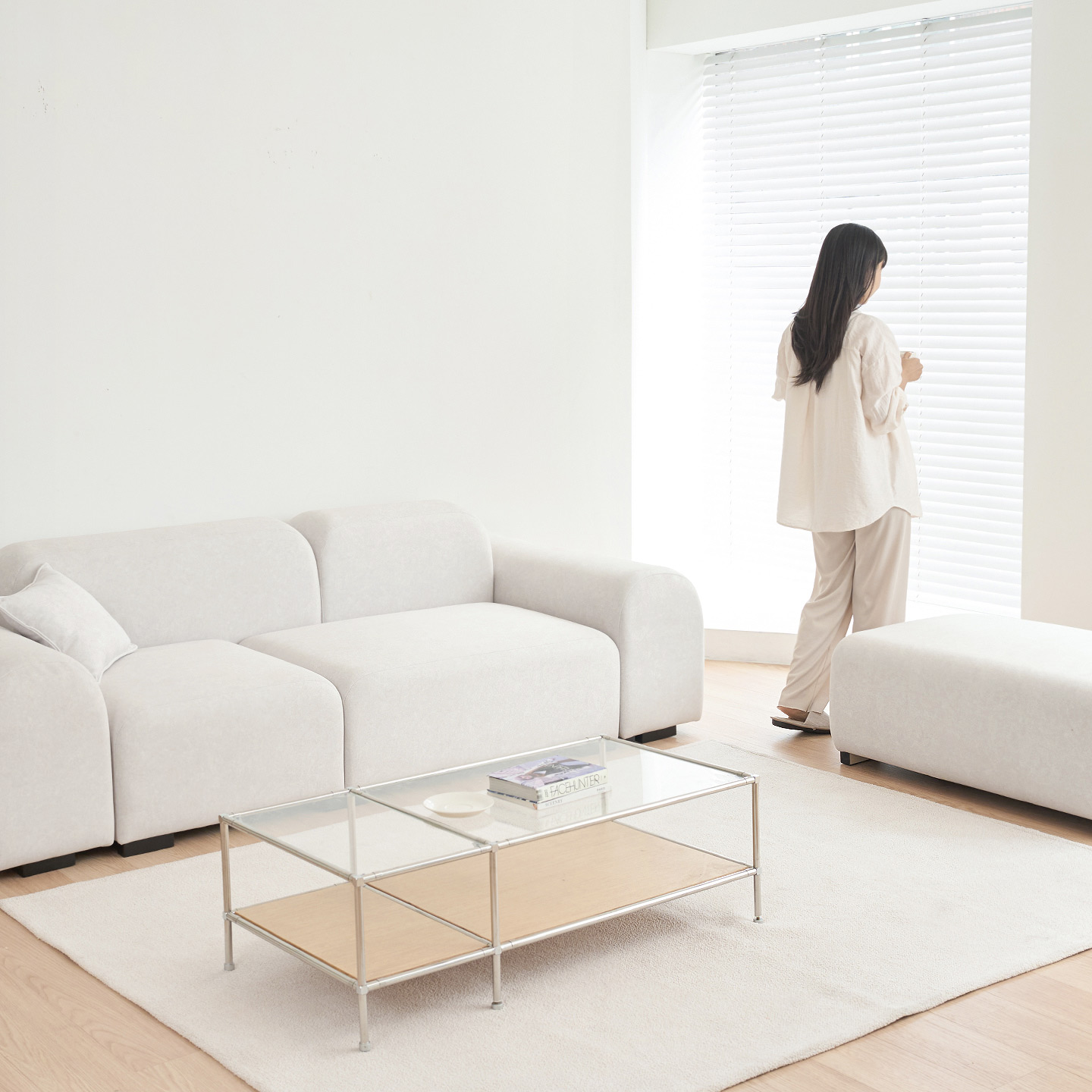 데일리리빙 루나 조야 패브릭 모듈 소파 스툴미포함, 크림아이보리, 3인용