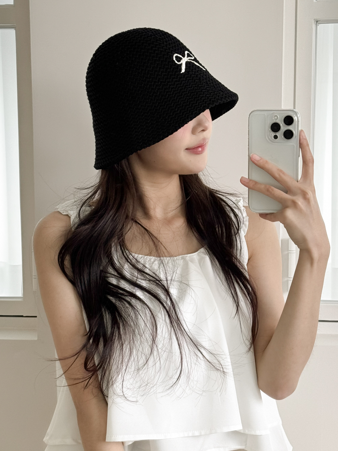 써머 블랙 리본 자수 여름 벙거지 모자 3color 상세 이미지 26
