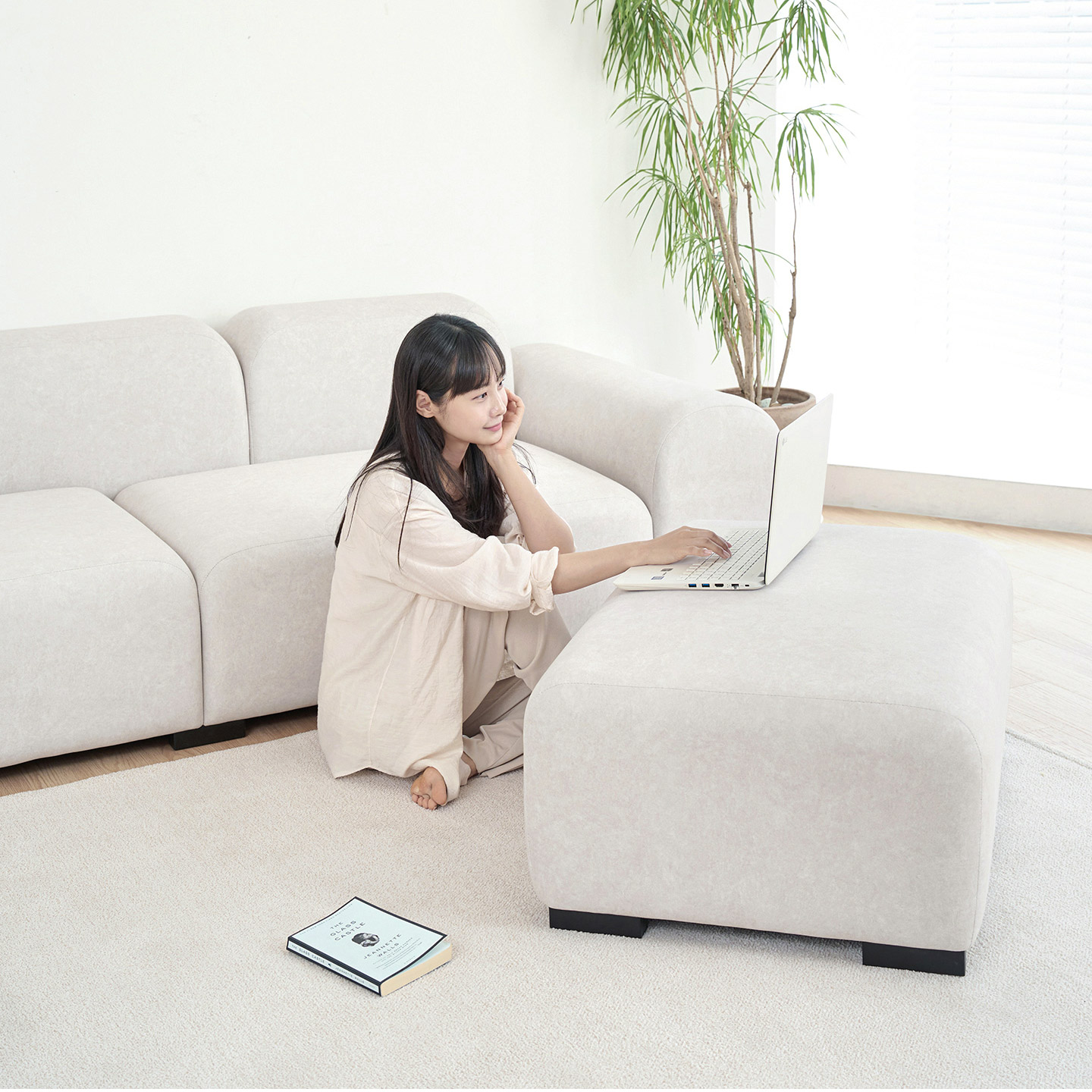 데일리리빙 루나 조야 패브릭 모듈 소파 스툴미포함, 크림아이보리, 3인용