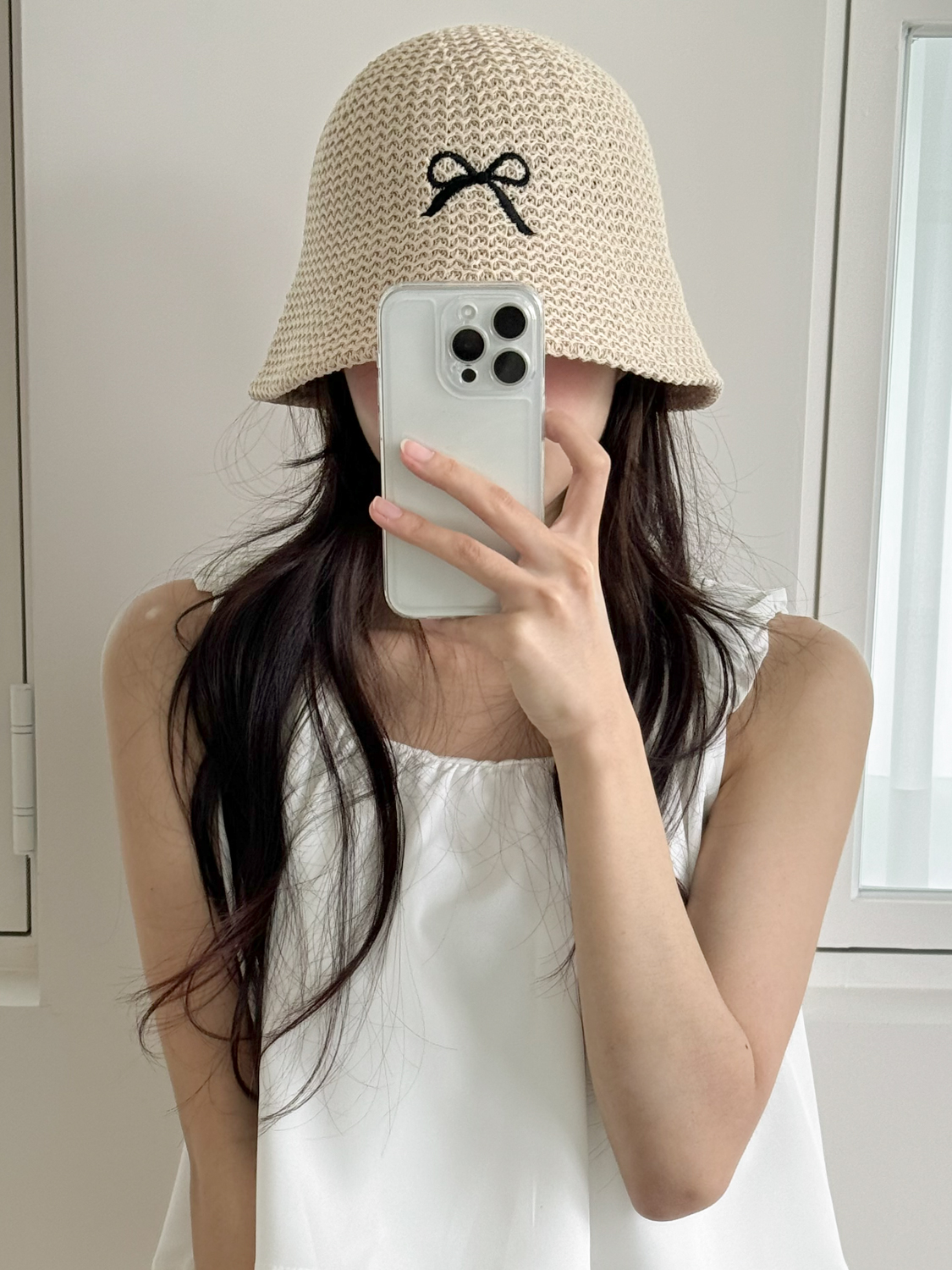 써머 블랙 리본 자수 여름 벙거지 모자 3color 상세 이미지 8