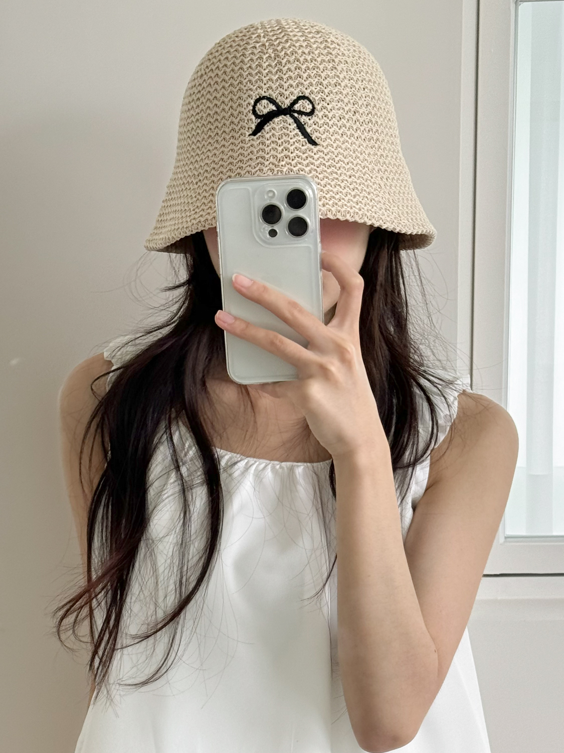 써머 블랙 리본 자수 여름 벙거지 모자 3color 상세 이미지 9