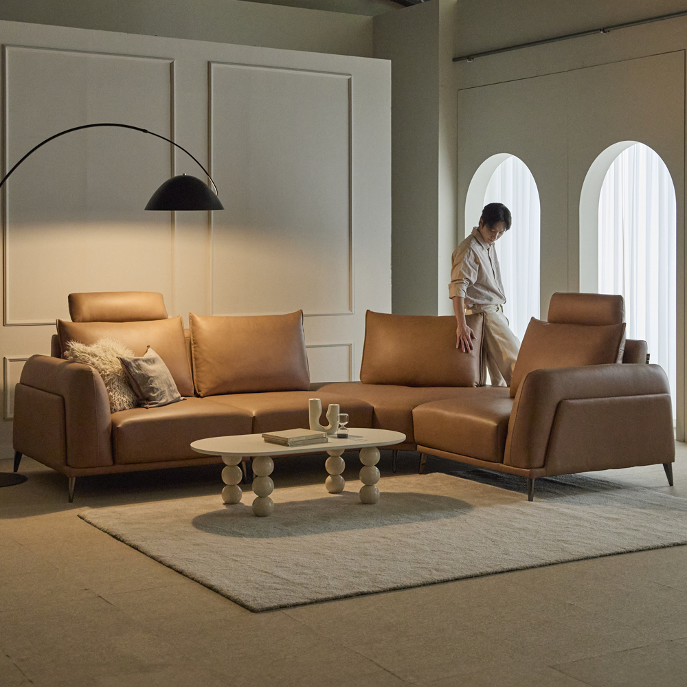 포레스트 코너형 애닐린 전체 천연가죽 전동 스윙 무빙 쏘랩 소파