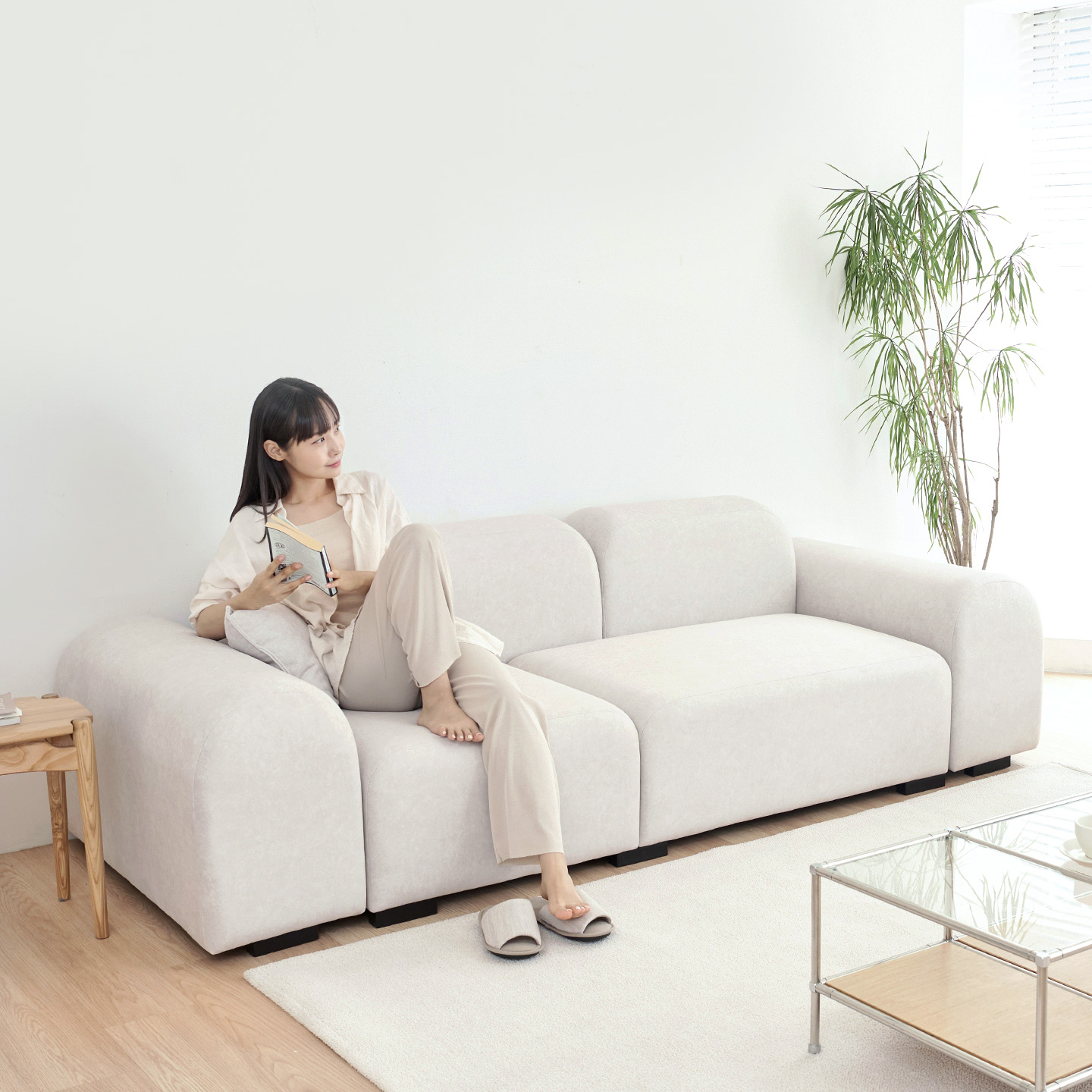 데일리리빙 루나 조야 패브릭 모듈 소파 스툴미포함, 크림아이보리, 3인용