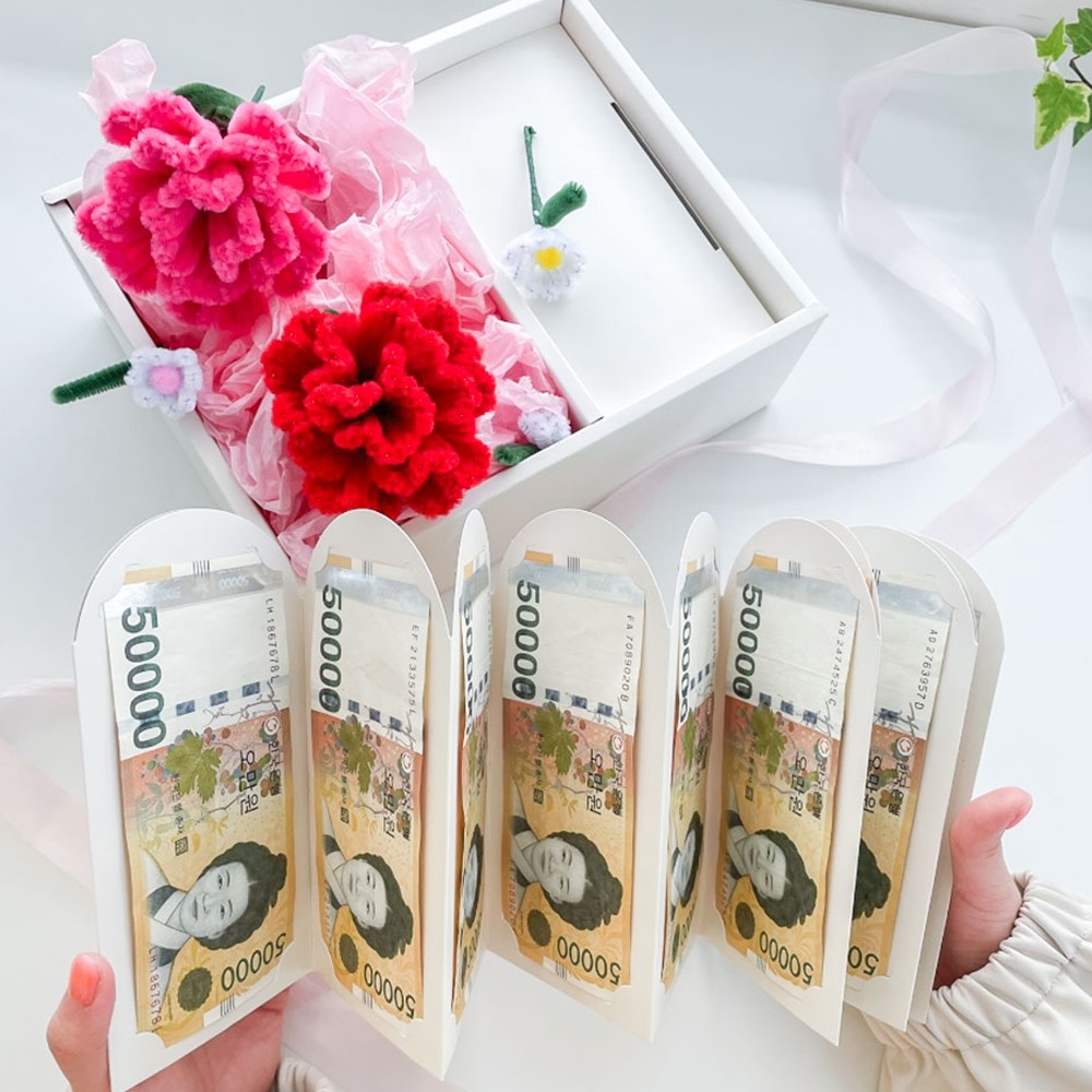 모루 카네이션 용돈 병풍 꽃 플라워 박스 어버이날 부모님 선물 현금 돈 이벤트 환갑 포장 - 상품 이미지