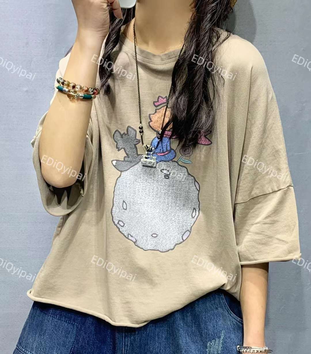 순면티셔츠 여름 오버핏 7부소매 어린왕자 3558 - 상세 이미지 3
