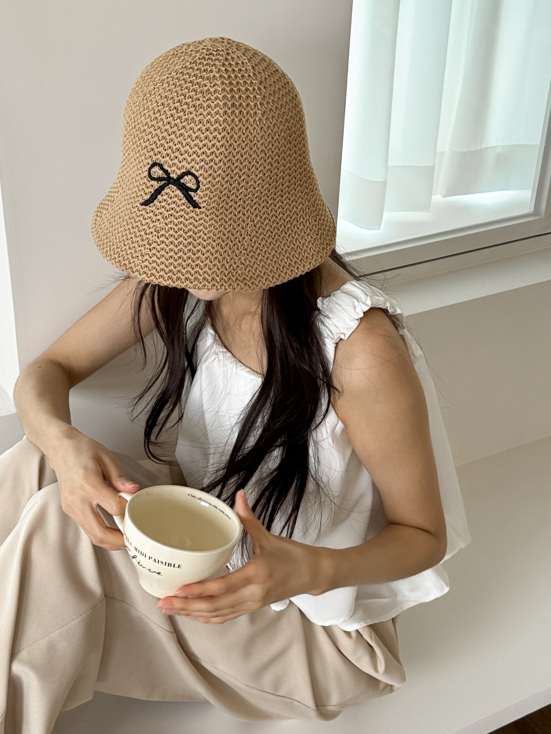 써머 블랙 리본 자수 여름 벙거지 모자 3color 상세 이미지 23