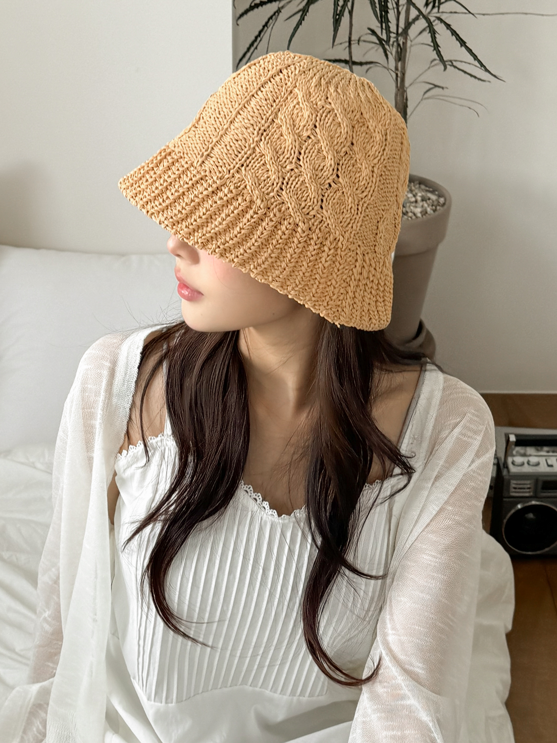 메이 꽈배기 짜임 여름 밀짚 라탄 벙거지 모자 4color 상세 이미지 16