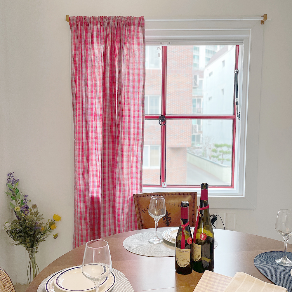 바이아미 시크릿 체크 빈티지 레트로 맞춤 커튼