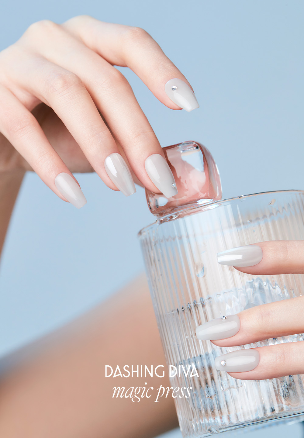 Dashing Diva Magic Press Pearl Gray Coffin Shape Press-On Nails