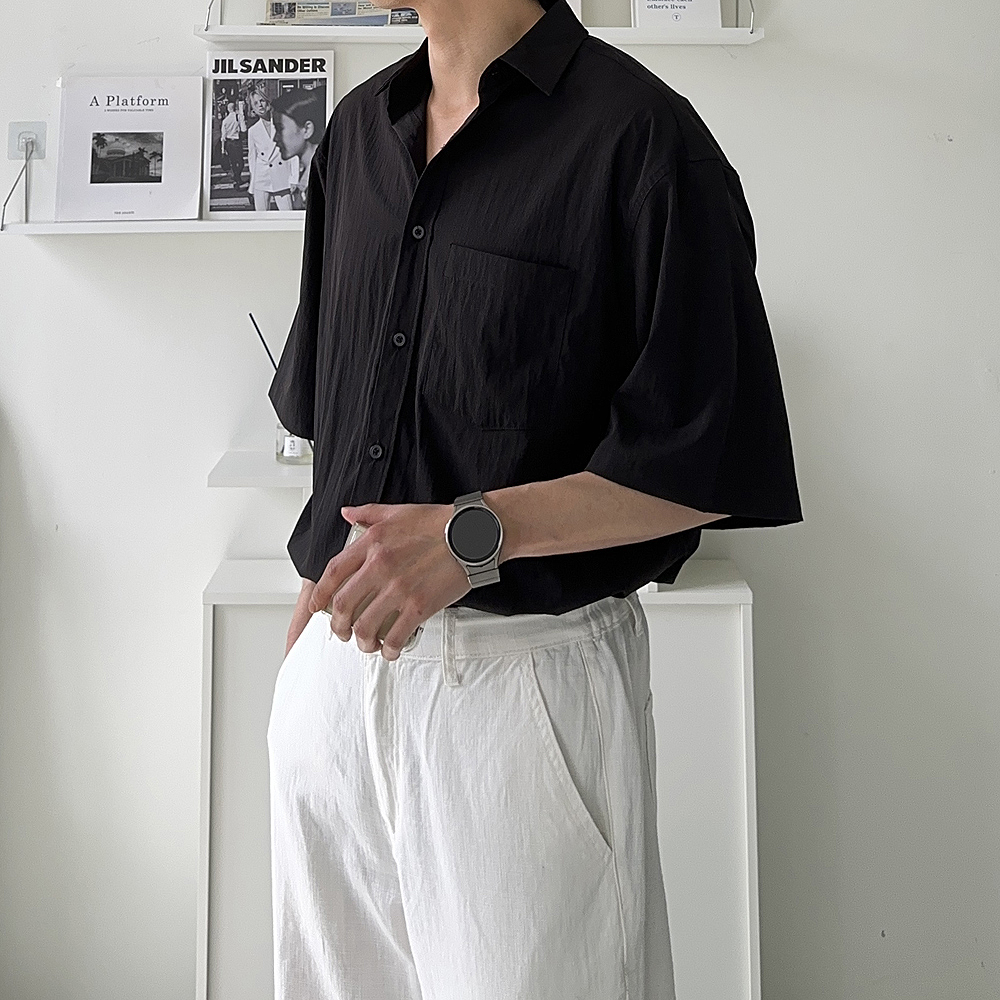 남자 린넨 오버핏 반팔 셔츠 남자셔츠