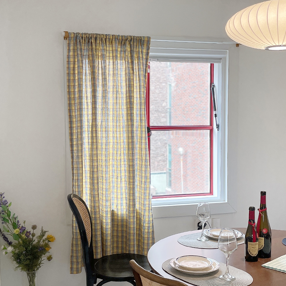 바이아미 시크릿 체크 빈티지 레트로 맞춤 커튼