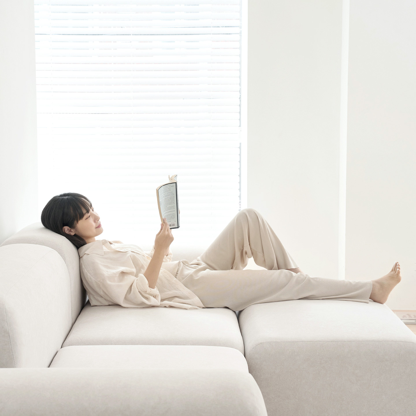 데일리리빙 루나 조야 패브릭 모듈 소파 스툴미포함, 크림아이보리, 3인용