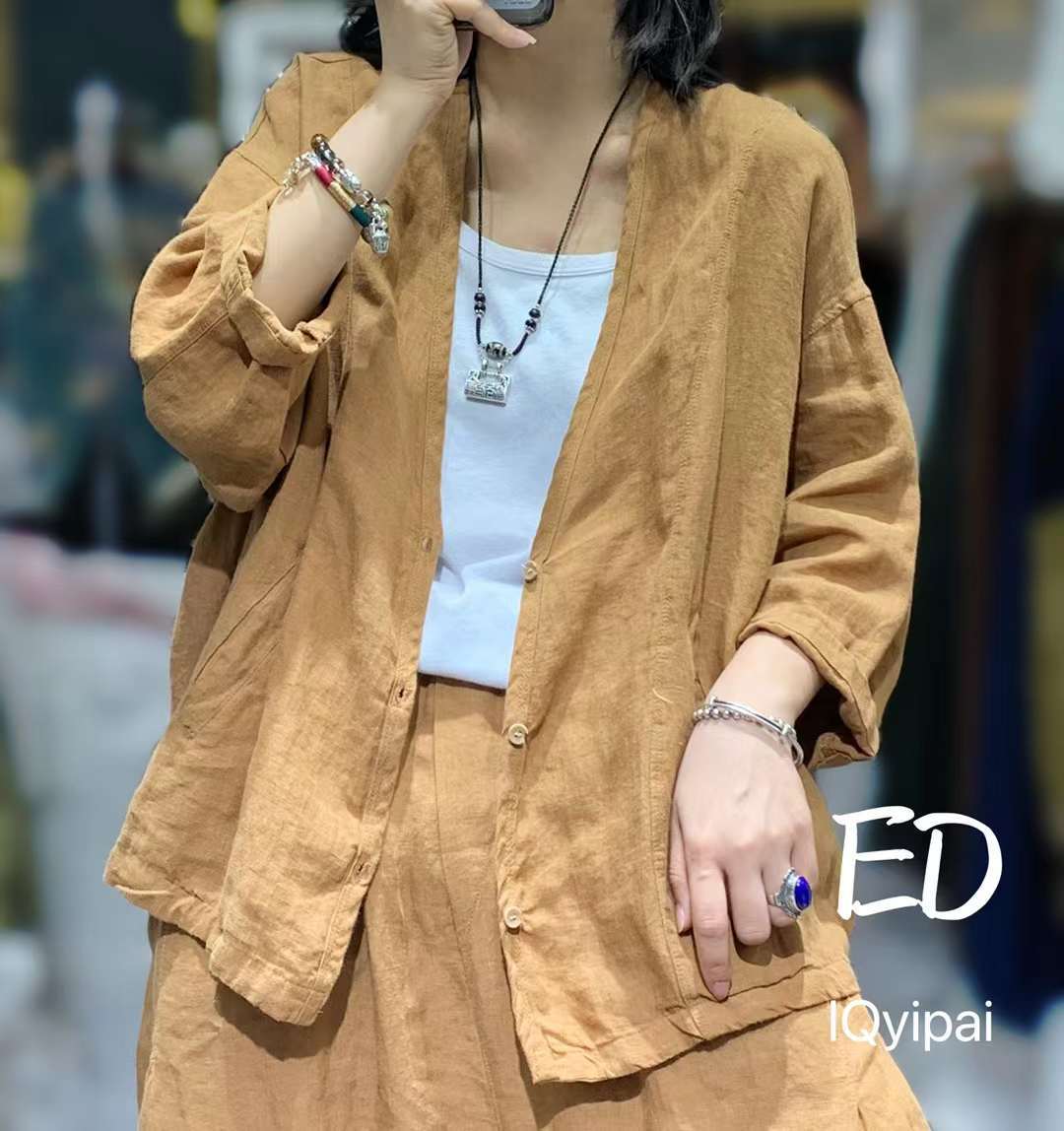 브이넥린넨자켓 간절기자켓 루즈핏 미시옷 3672 - 상세 이미지 2