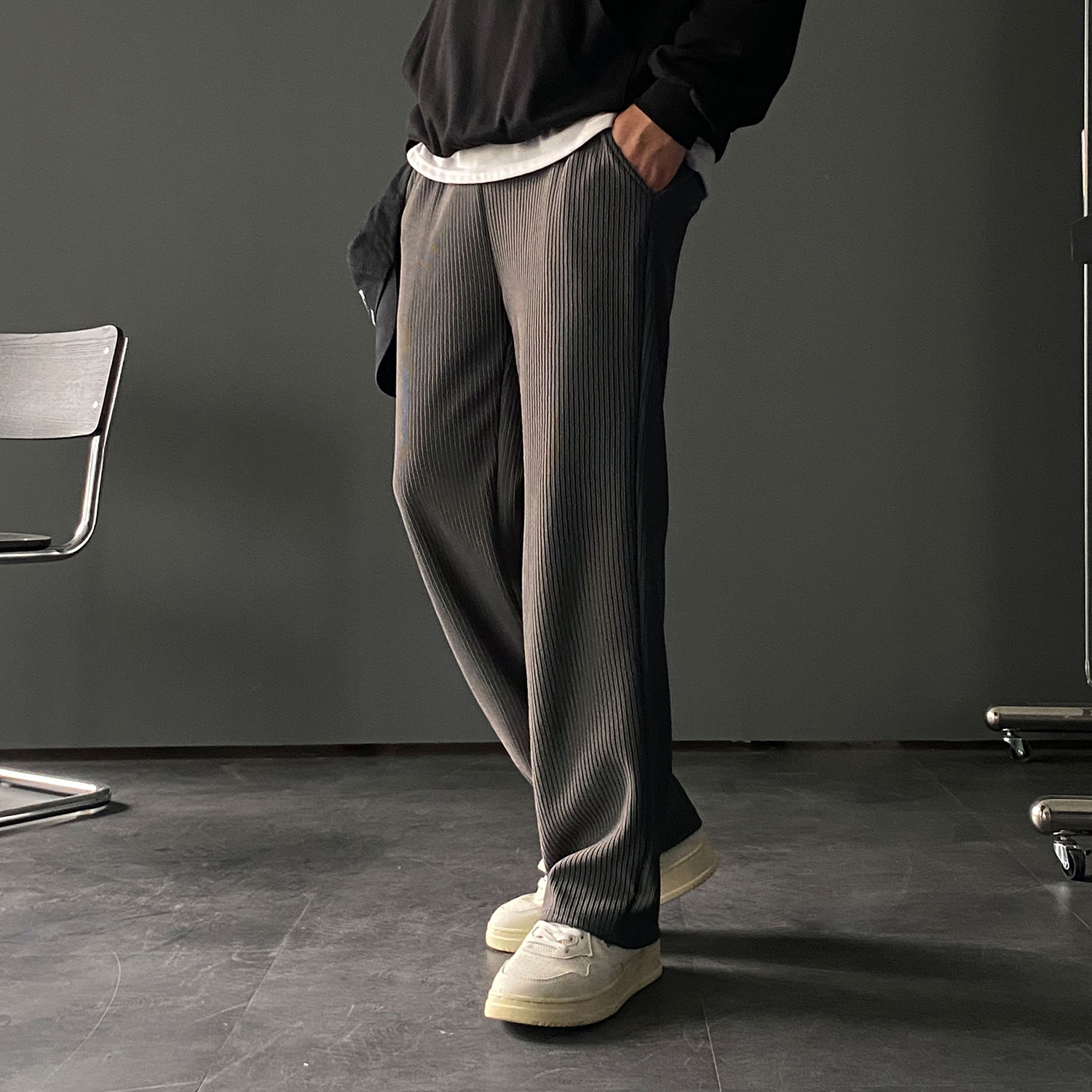 남자플리츠팬츠 남자와이드팬츠 - 상세 이미지 5