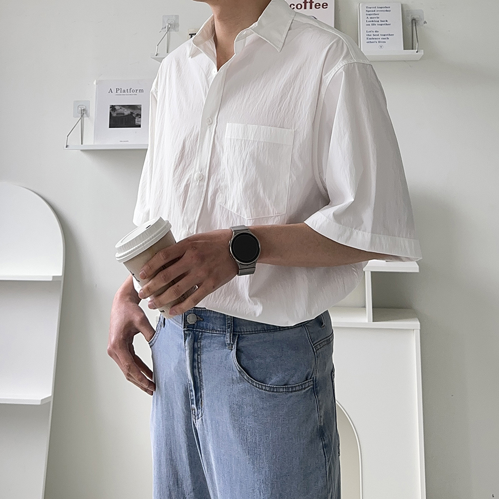 남자 오버핏 린넨 반팔 셔츠 구김없는 남자셔츠