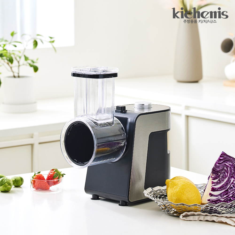키치니스 전동채칼 만능 자동 회전 야채 슬라이서 당근 무 양배추 감자 채썰기 돌돌이