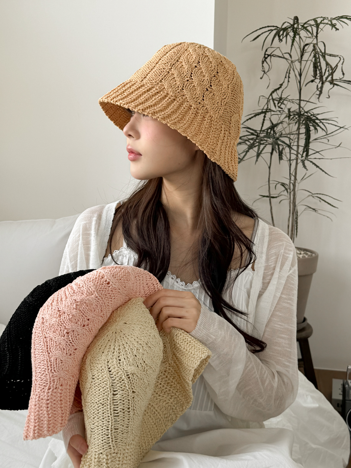 메이 꽈배기 짜임 여름 밀짚 라탄 벙거지 모자 4color 상세 이미지 19