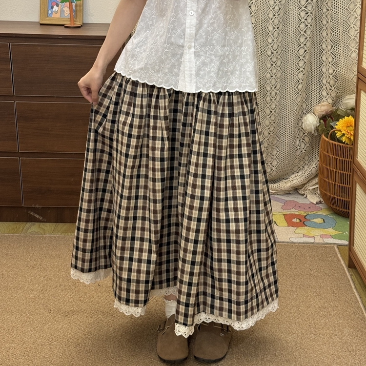 체크스커트 레이스 프릴 A라인스커트 미시옷