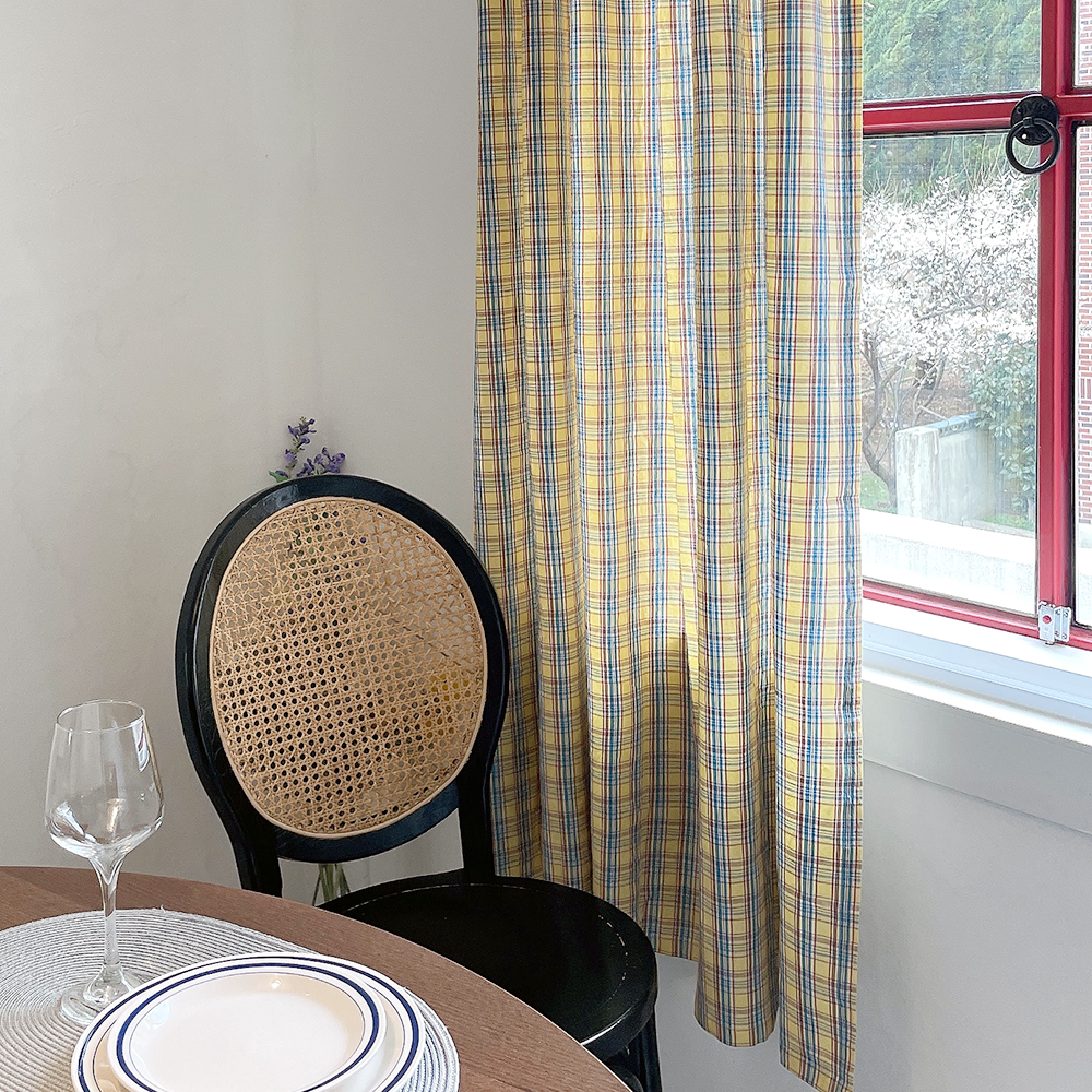 바이아미 시크릿 체크 빈티지 레트로 맞춤 커튼