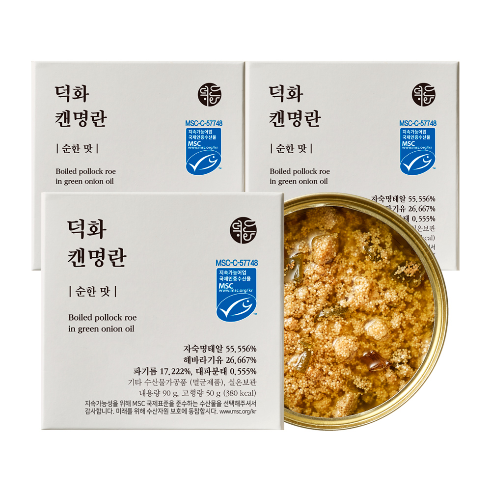 덕화명란 캔명란 순한맛 3캔 X 90g (무색소 저염 무보존료 무발색제 통조림) - 메인 이미지