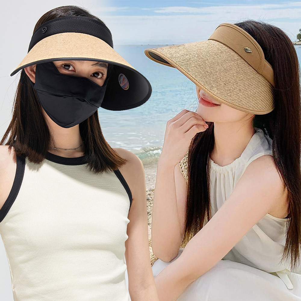 여성썬캡 라피아 라탄 러닝 자외선 얼굴 햇볕가리개 햇빛차단 창넓은 창모자 - 상세 이미지 2