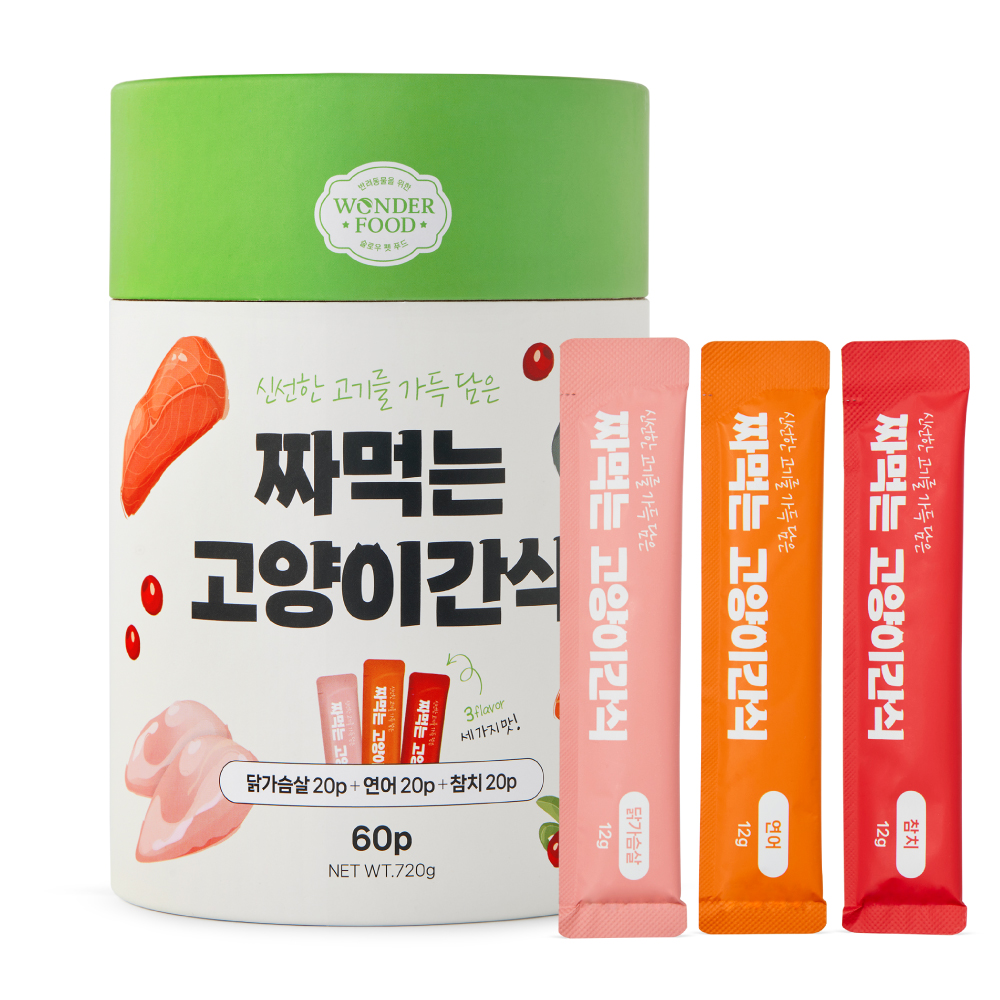 4+1 원더푸드 짜먹는 고양이 간식 츄르타입 닭+연어+참치 60p - 상세 이미지 4