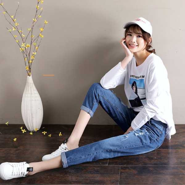 여성 찢어진 여름 청바지 슬림핏 연청 진청 - 상세 이미지 3