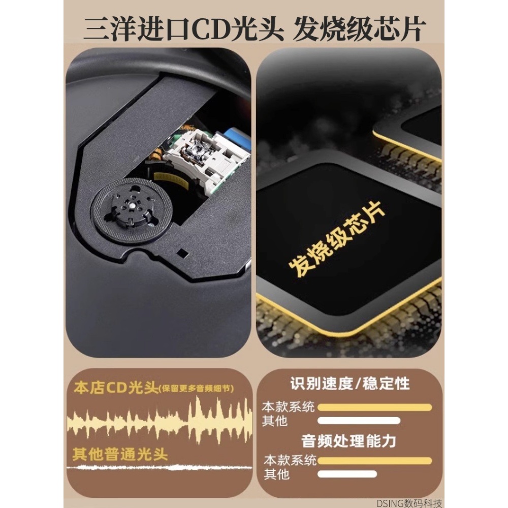 CD플레이어 턴테이블 휴대용 스피커 감성 사각 미니 씨디플레이어 블루투스 - 상세 이미지 5