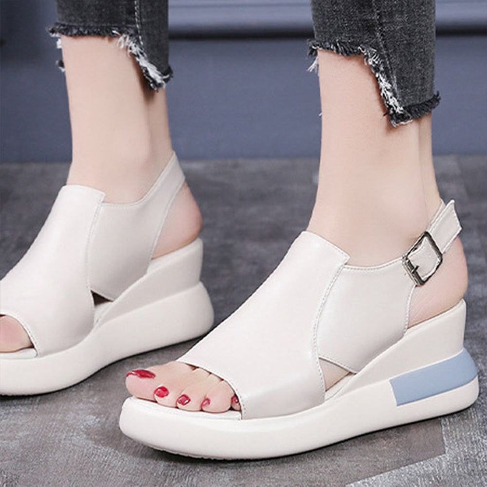 230-250mm 여자 여름 샌들 여성 샌달 스트랩 웨지 편한 6.5cm 신발 키높이