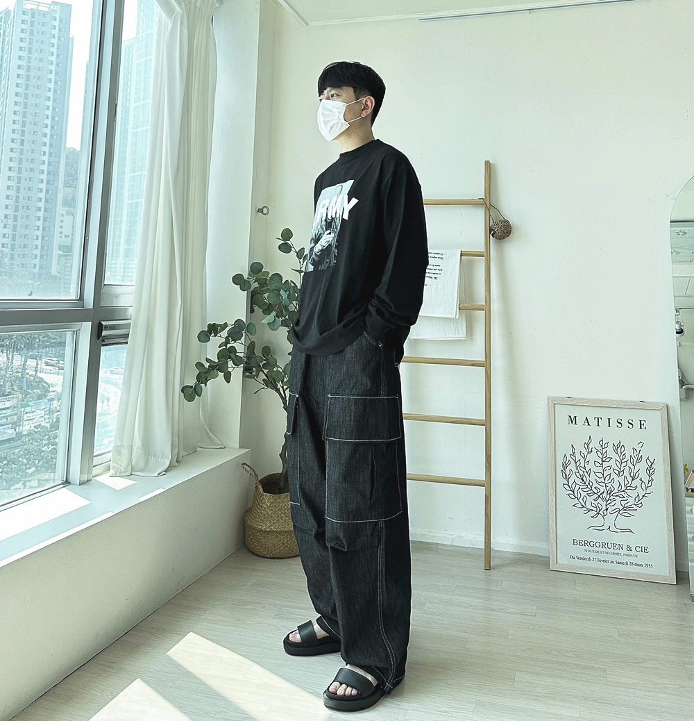 논페이드 스티치 파라슈트 벌룬 와이드 카고 데님 팬츠 2color 이미지 7