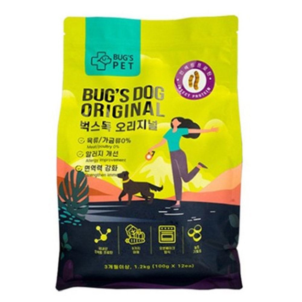 벅스펫 벅스독 강아지 저알러지 사료+프리미엄 터키츄 하드링 S 2개 채소, 1.2kg, 1개