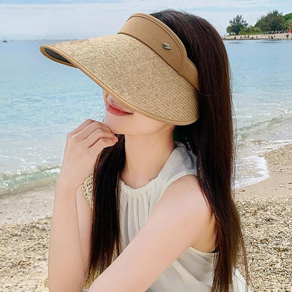 여성썬캡 라피아 라탄 러닝 자외선 얼굴 햇볕가리개 햇빛차단 창넓은 창모자 이미지 8