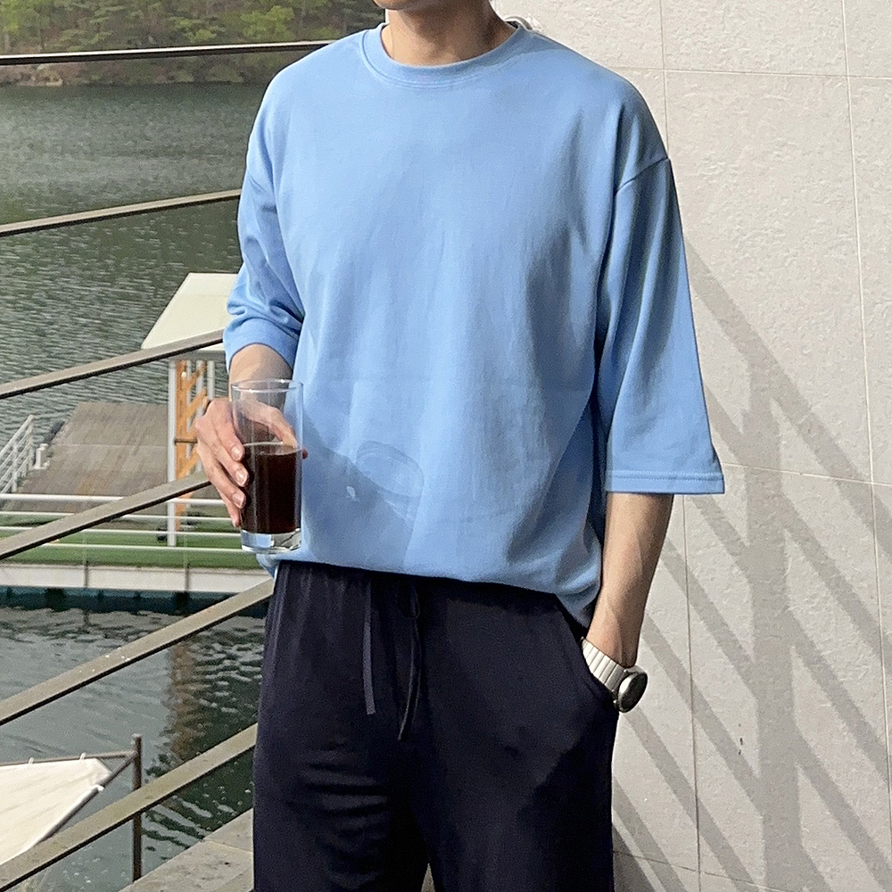 남자 칠부티 오버핏 빅사이즈 커플 남자 반팔티 - 상세 이미지 3