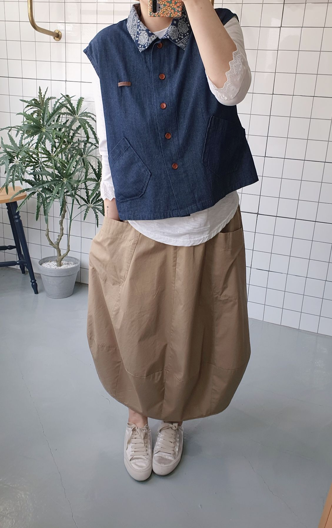 (무배) 내추럴룩 벌룬 스커트 이미지 6