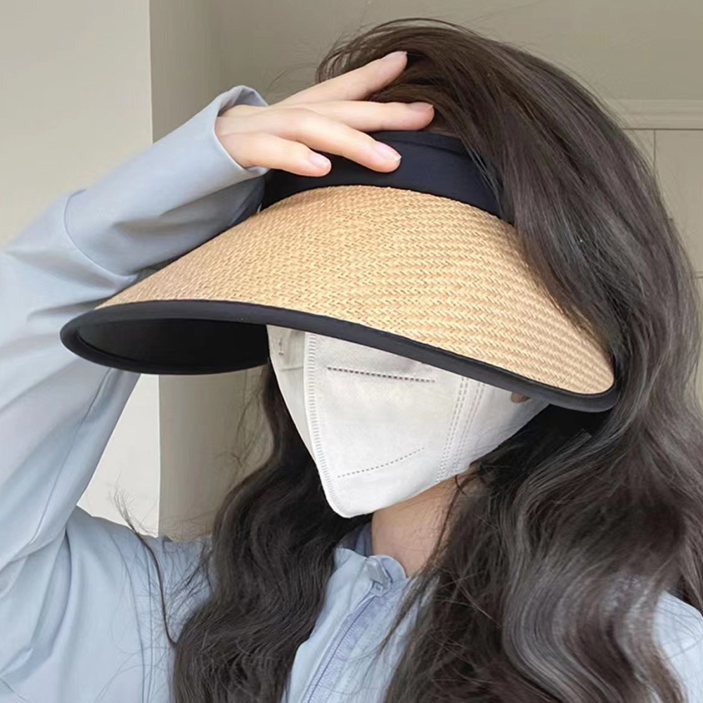 여성썬캡 라피아 라탄 러닝 자외선 얼굴 햇볕가리개 햇빛차단 창넓은 창모자 이미지 6